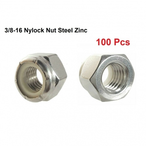 (Qty 100) 3/8-16 Nylock Nut Steel Zinc